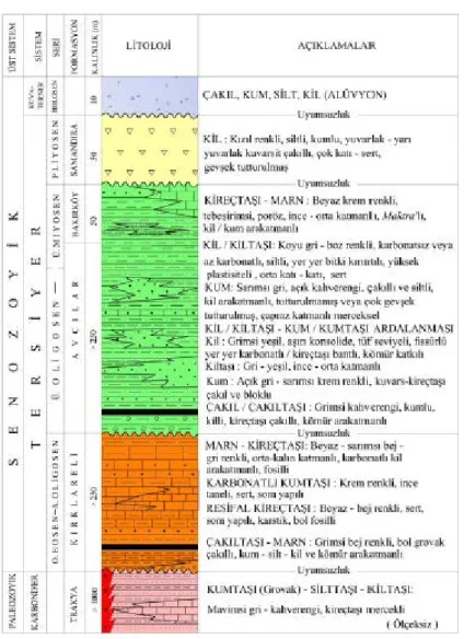 Şekil 2.5: İstanbul ve yakın çevresi Tersiyer çökellerinin güncellenmiş stratigrafik sütun kesiti  (Yıldırım ve diğ., 2010)    