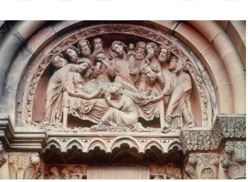 Şekil 6:”Strasbourg Katedrali güney çapraz şahin girişi. Meryem’in Ölümü sahnesi” 