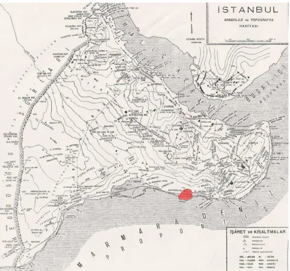 Şekil 2.1. Arkeoloji ve Topografya Haritası (İslam Ansiklopedisi, 1967) 