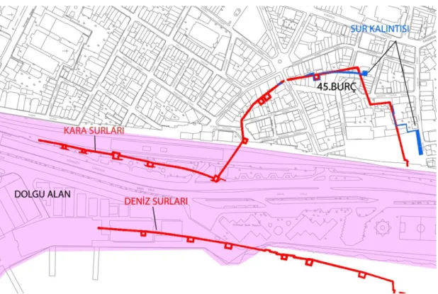 Şekil 2. 4. Kontoskalion Limanı (Birgül, 2013) (2006 yılı Halihazır planı üzerine ‘Fetihten Önce  Marmara Surları’ adlı kitaptan yararlanarak hazırlanmıştır)