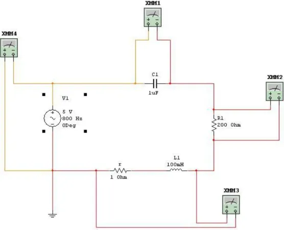 Şekil 2.9 Multisim programında RCL seri devresi. 