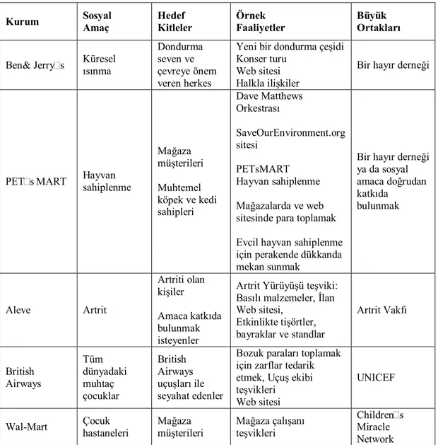 Tablo 1. 1. Sosyal Amaç Teşvik Girişimleri Örnekler 