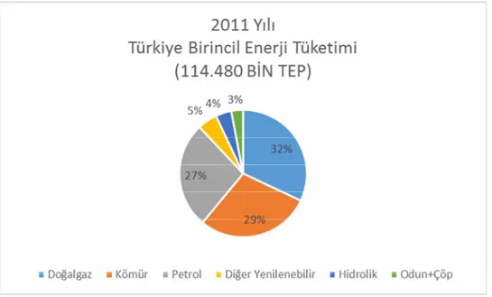 Şekil 1.2: Türkiye Birincil Enerji Tüketimi (2011) 