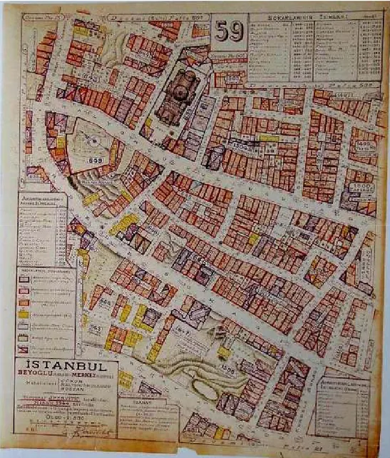 Şekil 4.10: Tarlabaşı’nda Yoğun Kent Dokusu, 1944 (Pervititich, 2000) 