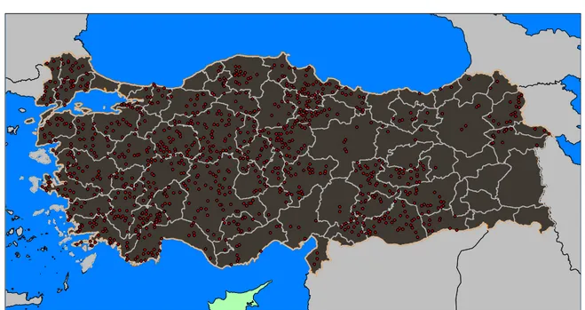 Şekil 2.8 CORS-TR projesinde ölçülen ve düzenlenen ortak noktalar (1026 nokta) 