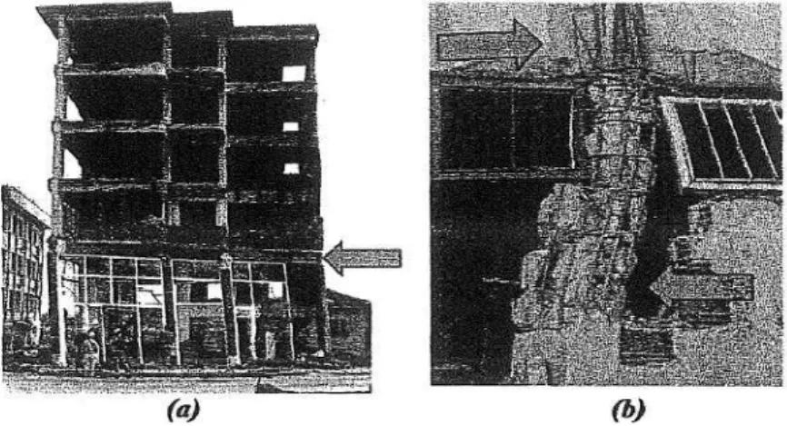 Şekil 2.2 Geçmiş Depremlerden Hasar Örnekleri a) Yumuşak-zayıf Kat, b) Kısa Kolon Hasarı,  