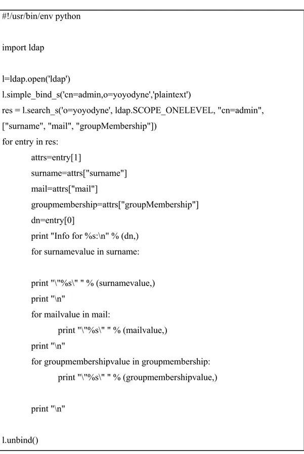 Şekil 6.2 LDAP işlemi için örnek Python kaynak kodu 