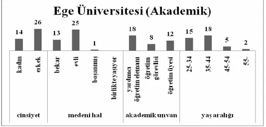 Tablo 4.1 Ege Üniversitesi akademik grup sormacası demografik bilgileri 