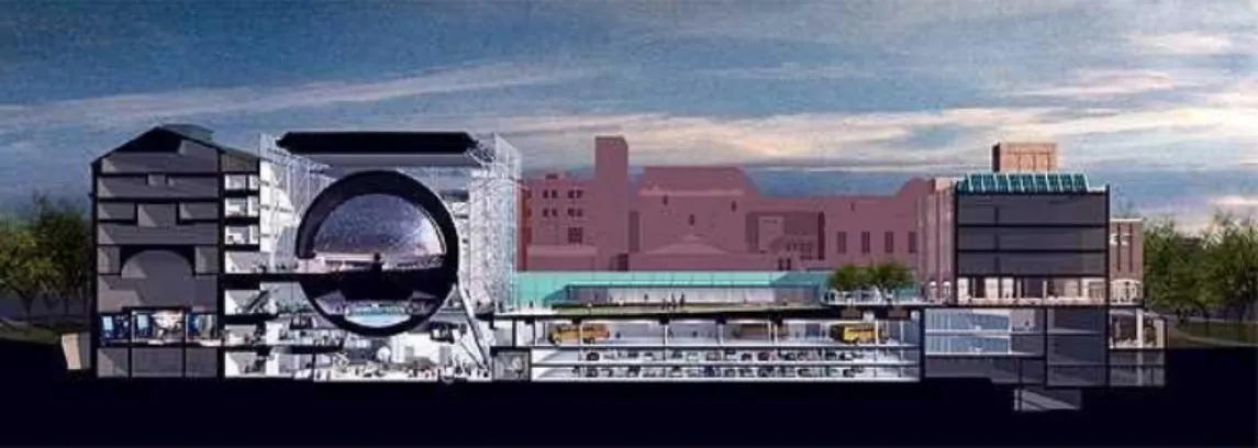 Figure 7:  Section of Rose Centre for Earth and Space, New York.  Arch:  Polshek Partnership  (Source: http://members.lycos.co.uk/akarl/essays/digiarch.html) 