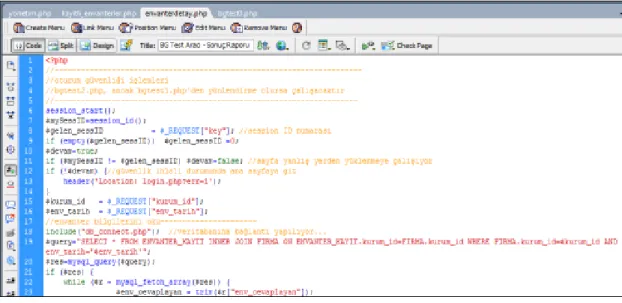 Şekil 3.4. HTML Editörü, PHP kod geliştirme arayüzü 