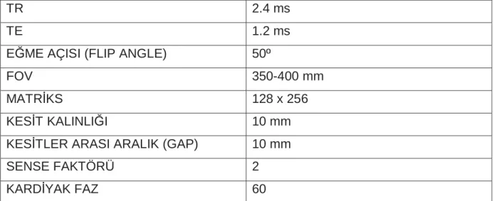 Tablo 2: Balanced TFE sekansı görüntüleme parametreleri. 