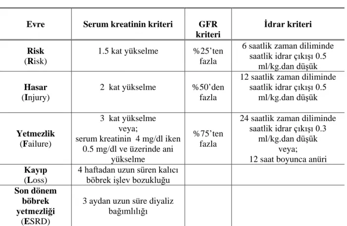Tablo 1 - RIFLE kriterleri 