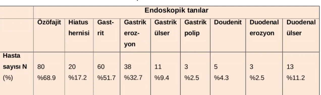 Tablo 7: Hastalar ın endoskopik tanıları 