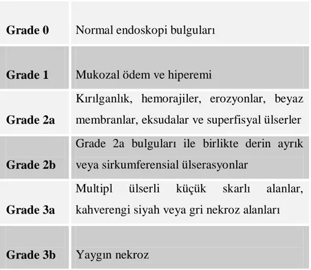 Tablo 5. Korozif yaralanmaların endoskopik derecelendirilmesi (1) 