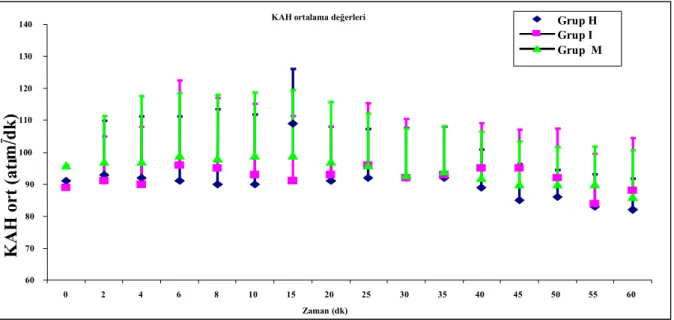 Grafik 3: Ortalama KAH değerlerinin zaman içindeki değişimleri (Ortalama ± standart sapma) (p&gt;0.05)