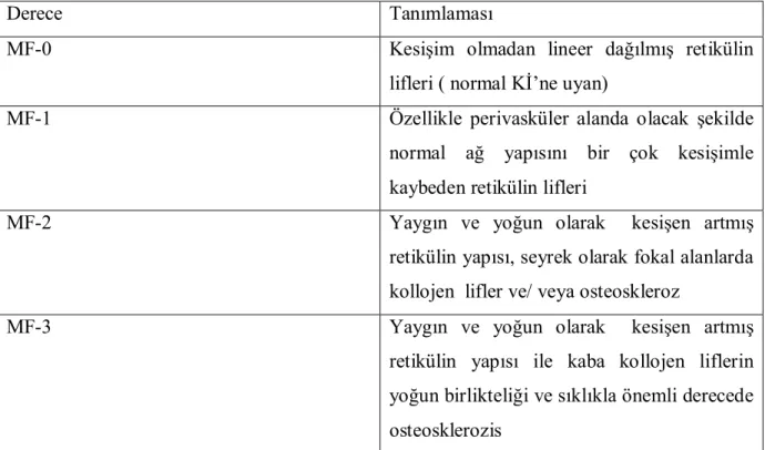 Tablo 2. Myelofibrozis sınıflandırması
