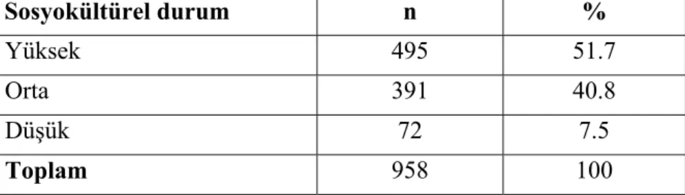 Tablo 5. Sosyokültürel duruma göre hastaların dağılımı 