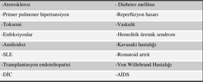 Tablo 5: Endotelyopatiler 