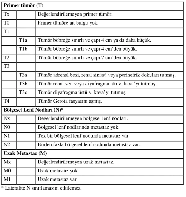 Tablo 2: BHK’de 2002 TNM Evreleme Sistemi  Primer tümör (T) 