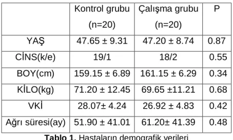 Tablo 1. Hastalar ın demografik verileri 