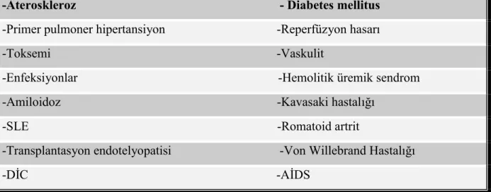 Tablo 5: Endotelyopatiler 