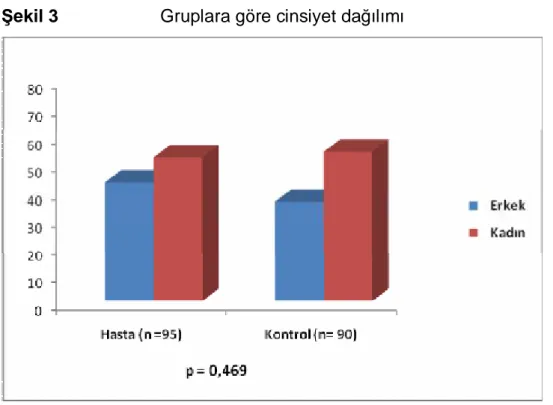 Şekil 3   Gruplara göre cinsiyet dağılımı 