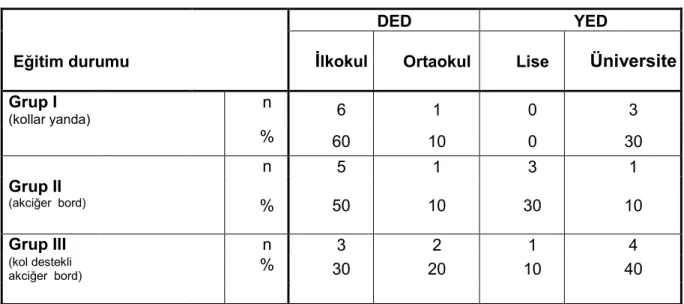Tablo 6: Hastaların Eğitim Durumları  Eğitim durumu          DED  YED 