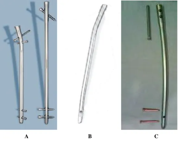 Şekil 5. A)Grosse-Kempf , B) Russel Taylor, C) AO/ASIF Universal çivisi 