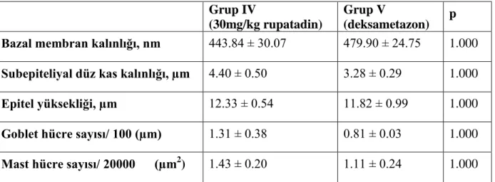 Tablo 10. Grup IV ve Grup V’in histolojik parametrelerinin karĢılaĢtırılması 
