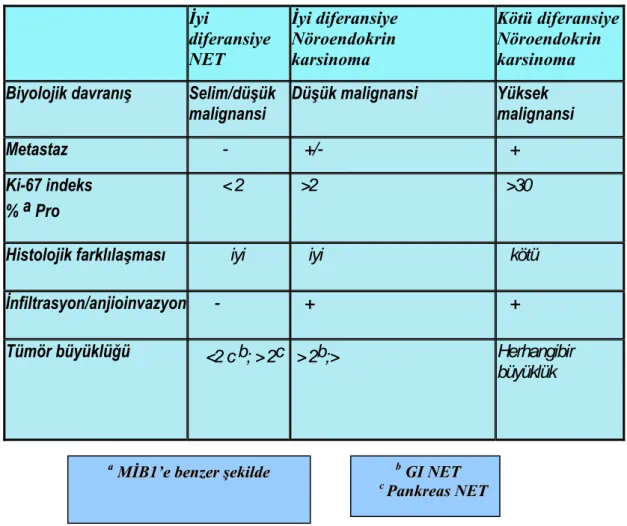 Tablo 4. GEP-NET’lerin klasifikasyonu(DSÖ 2010) 