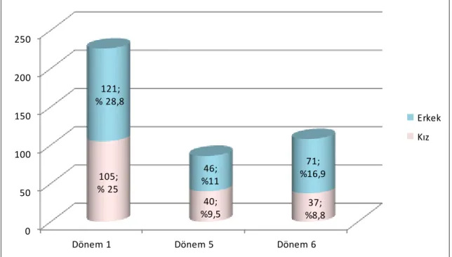 Grafik  1. Öğrencilerin  Dönemlerine  Göre Cinsiyetlerinin  Dağılımı   