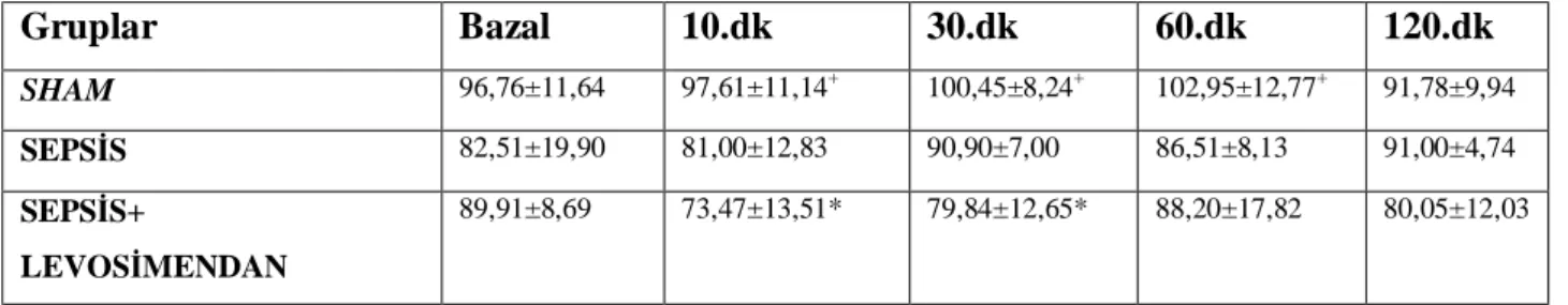 Tablo 2: Grupların ortalama arter basınçları 