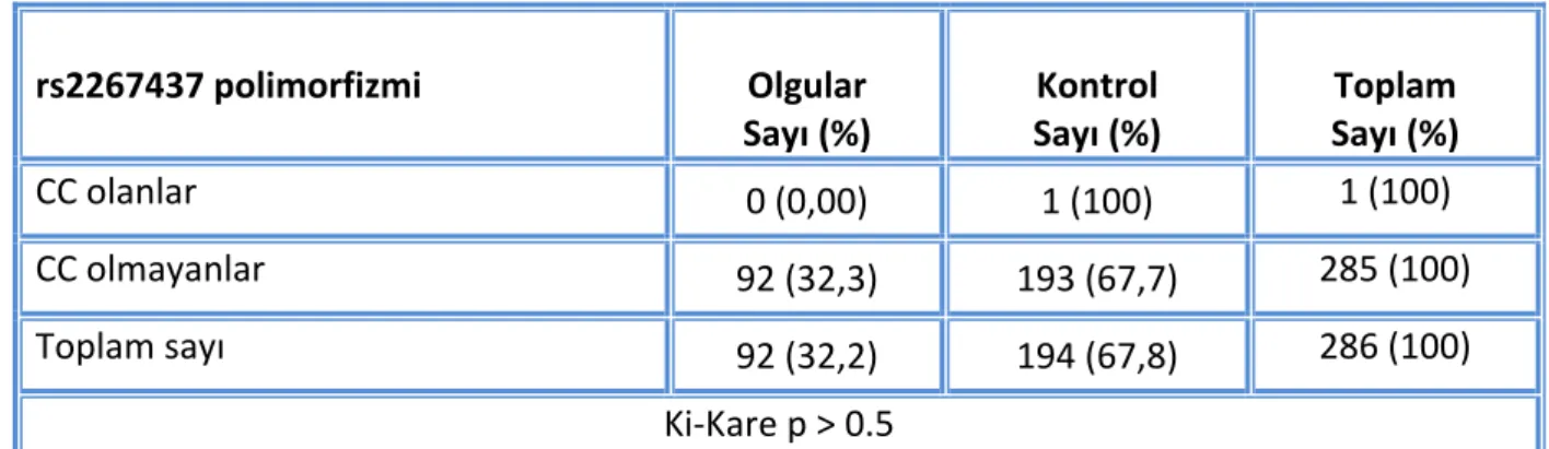 Tablo 7. rs132774 polimorfizmi GC olanlar- Ki-Kare Tablosu 