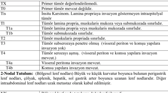 Tablo 5 TNM Evreleme Sistemi 