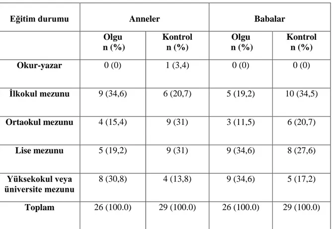 Tablo 13. Anne ve Babaların Eğitim Durumu 