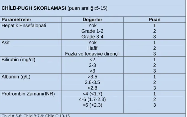 Tablo 4: Child-Pugh Skorlaması 