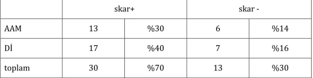 Tablo 8. GRUPLARDA SKAR DAĞILIMI 