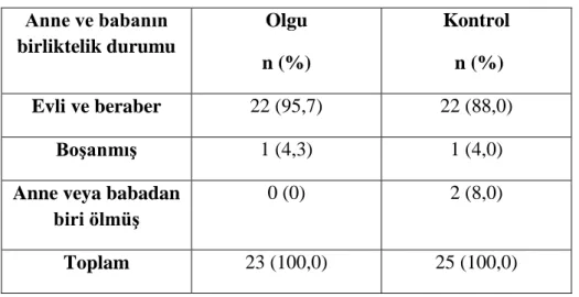 Tablo 13. Anne ve Babanın Birliktelik Durumu 