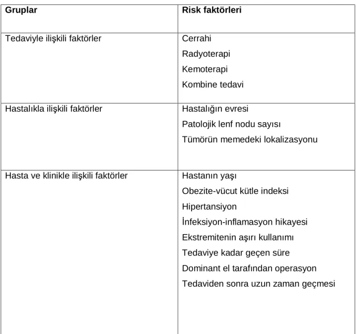 Tablo 2: Lenfödemde Risk Faktörleri 