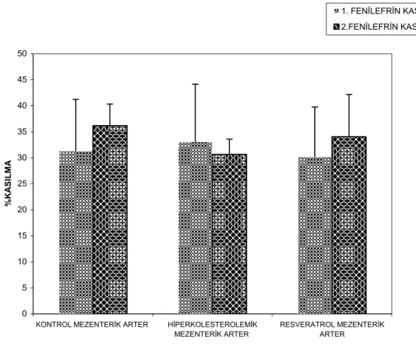 Şekil 15: Mezenterik arterde birinci ve ikinci fenilefrin uygulamasının  karşılaştırmalı sonuçları05101520253035404550