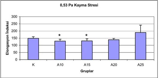 Şekil 4. 0,53 Pa kayma stresinde eritrositlerin elongasyon indeksleri.  