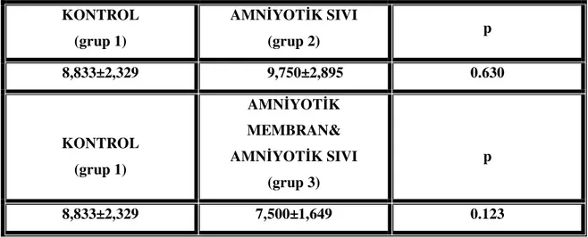 Tablo 7: Tedavi Uygulanan Grupların Üçüncü Hafta Histolojik Sonuçlarının Kontrol Grubuyla Karşılaştırılması           