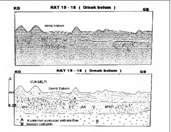 Şekil 7.Sismik 19-18 hattı 3.5 kHz kesidi ve yorumu 