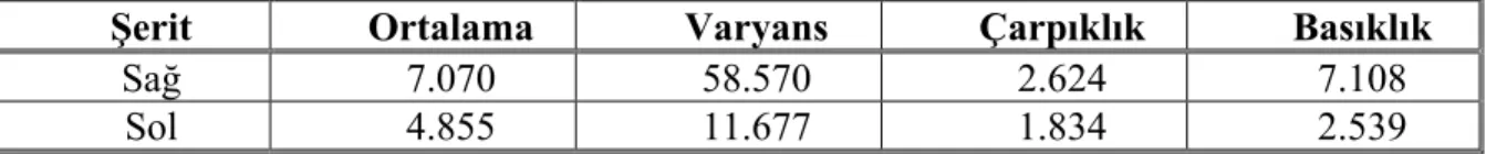 Çizelge 2. Şeritlere ait ∆, α ve λ Değerleri 