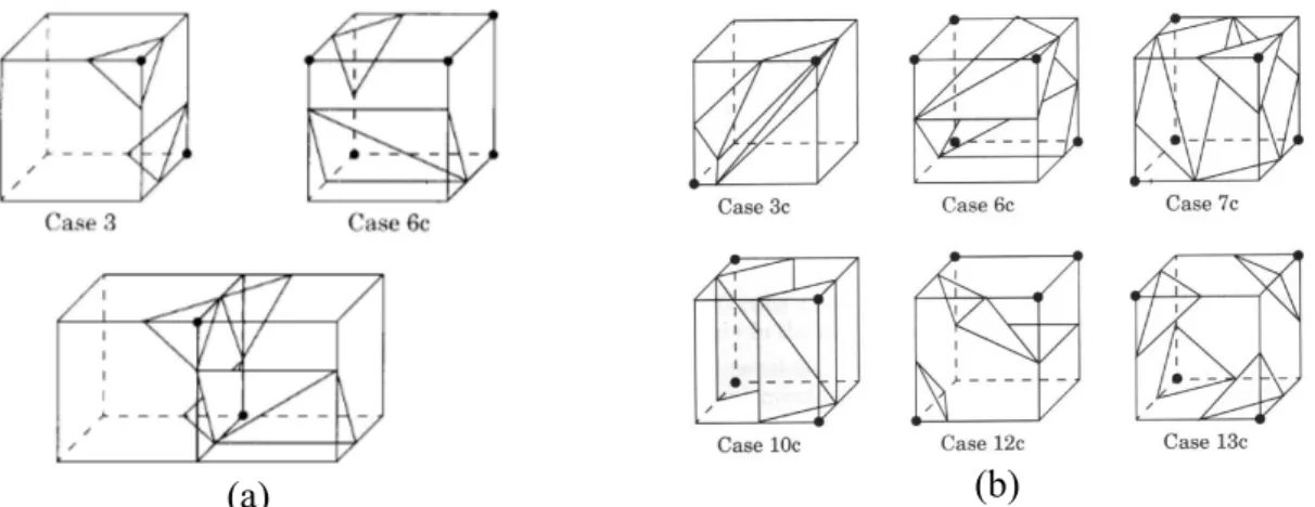 Şekil  4’te  verilen  topolojiler  kullanıldığında  belli  köşe  değerleri  için  üretilen  üçgenlerin  uygunsuzluğu (Ambiquity) sorunu yaşanır
