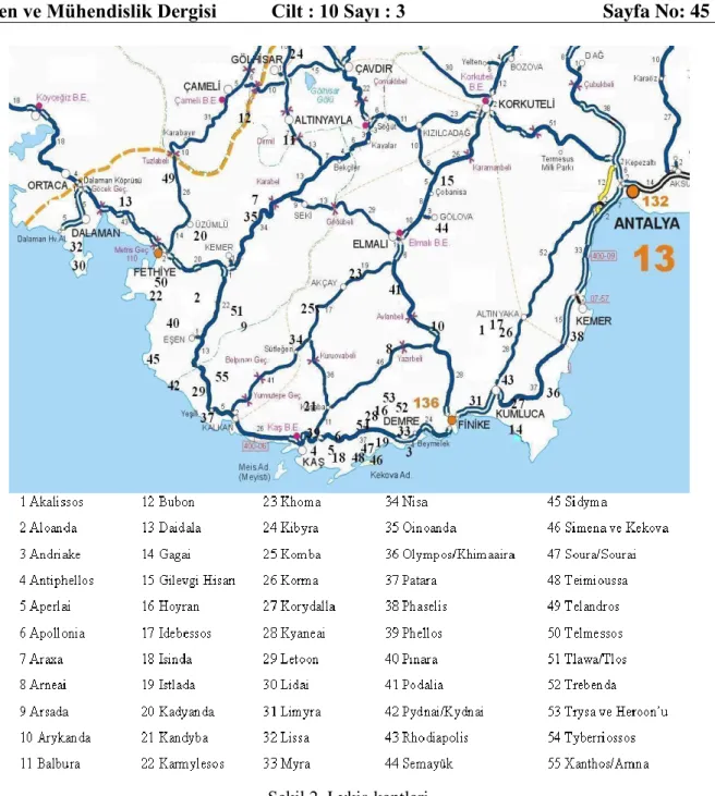 Şekil 2. Lykia kentleri 