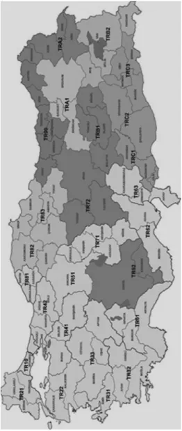 Şekil 1: Türkiye’nin 26 Düzey2 ve 81 Düzey3 Bölgesi 