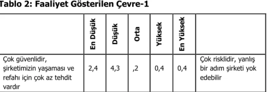 Tablo 2: Faaliyet Gösterilen Çevre-1 