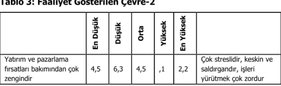 Tablo 3: Faaliyet Gösterilen Çevre-2 