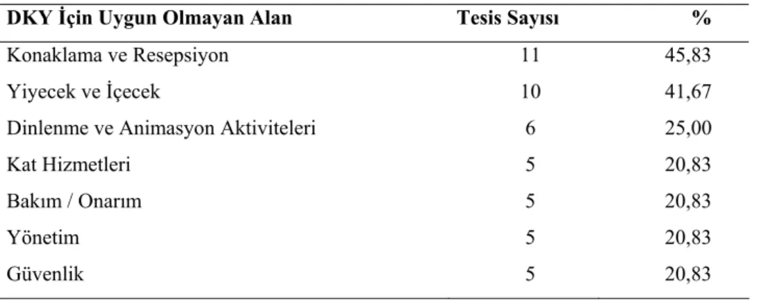 Tablo 9: DKY İçin Uygun Olmayan Alanlar  